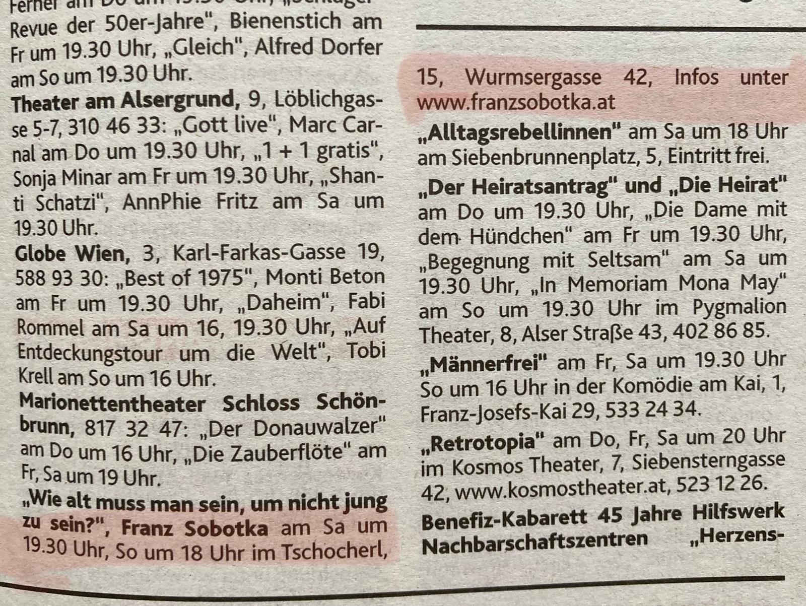 Kronen Zeitung Terminankündigung für die Premiere
