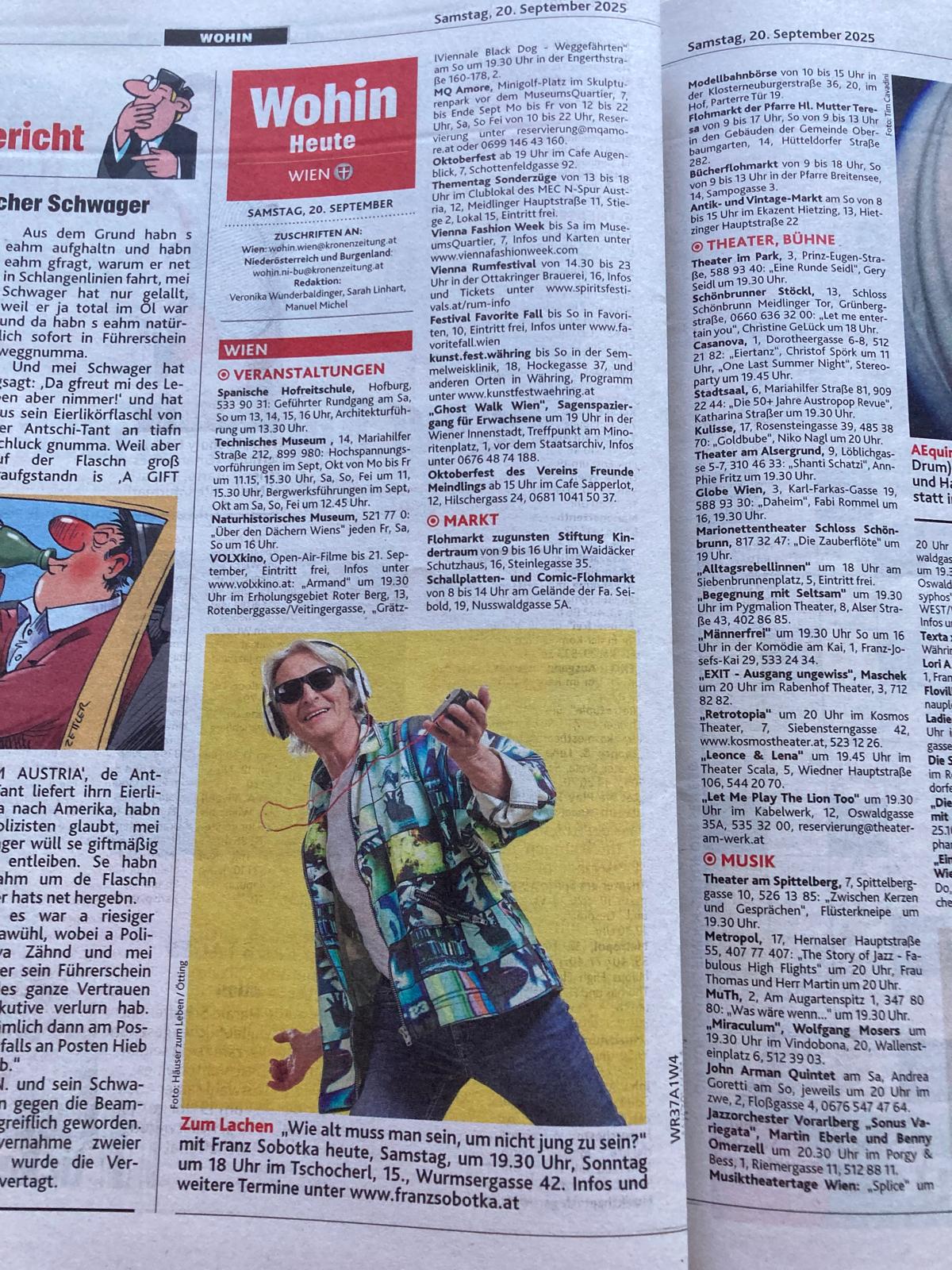 Kronen Zeitung Doppelseite mit Franz Sobotka zum Premieren-Samstag